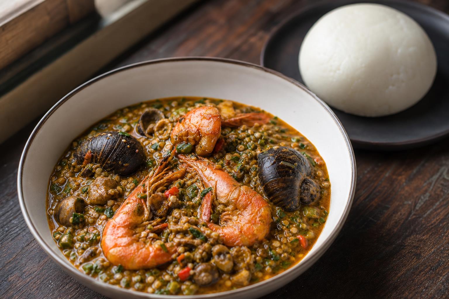 Seafood Okro & Eba